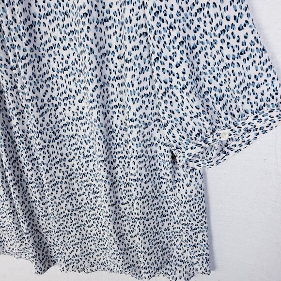 NYDJ Pintuck Blouse Top Plus Size 2X Leopard Print Flowy Blue White - Picture 9 of 11
